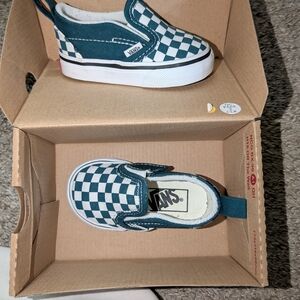 Vans Kids Checkered Slip-On Shoes - Green and White